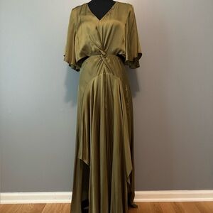 Maje Olive Green Satin Maxi Dress